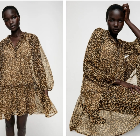 Zara Leopard Printed Mini Dress Size Medium NWT - Picture 1 of 7